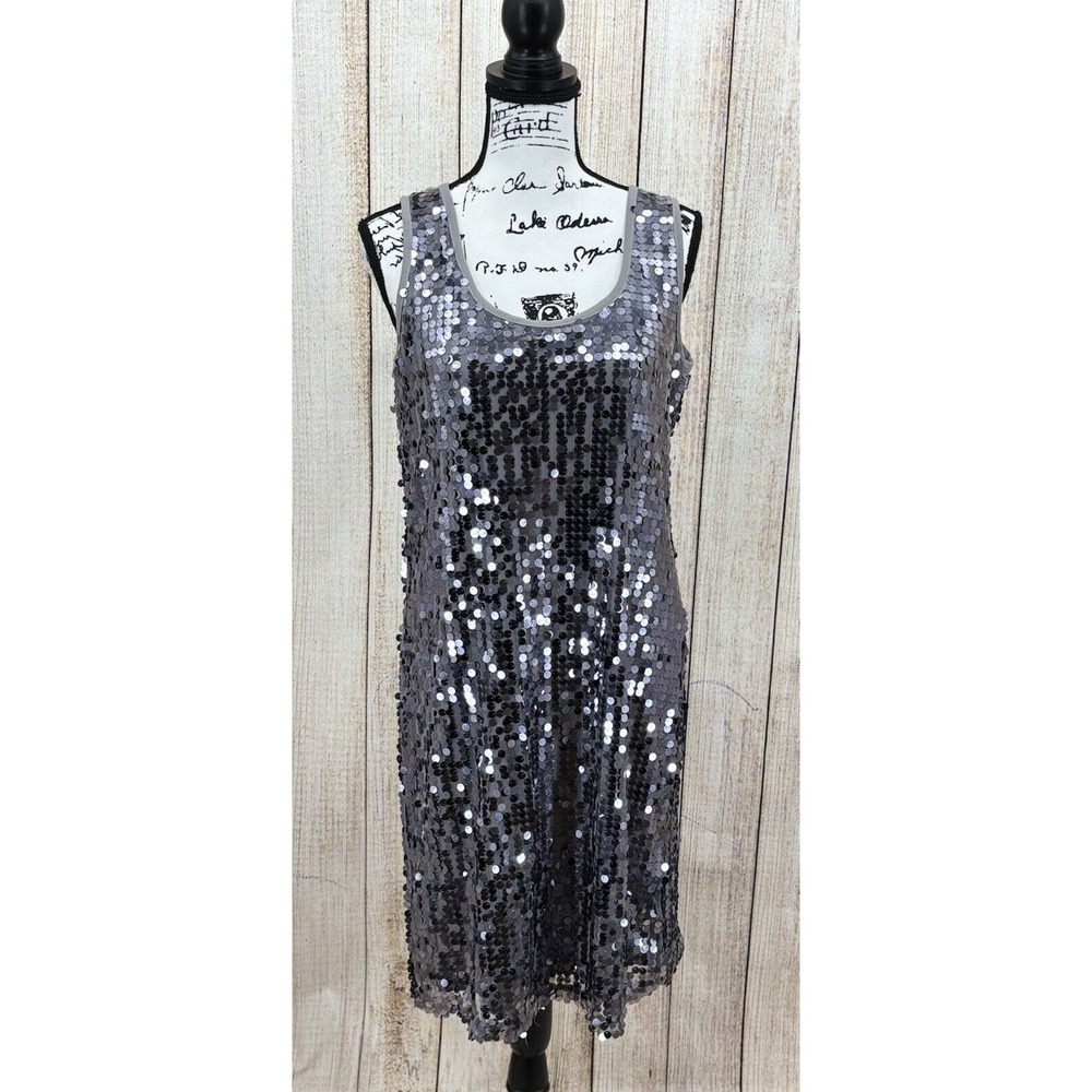 Calvin‎ Klein Silver Sequin Shift Dress Size Medium NWT Party Holiday Glam